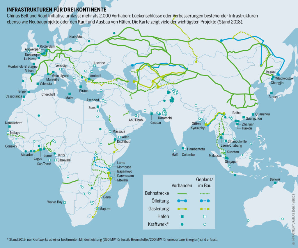 نقشه توسعه مسیرهای زمینی مگاپروژه راه ابریشم نوین چین (OBOR)